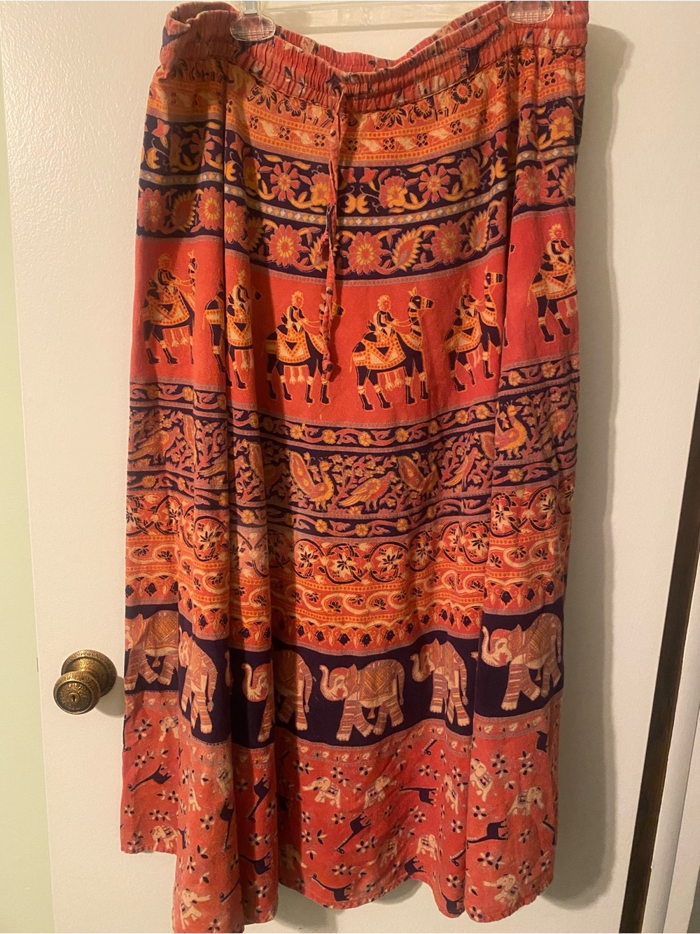 Source Unknown Orange and Purple Elephant Print Maxi Skirt